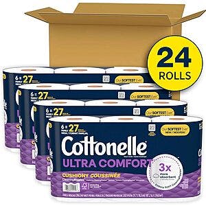 24-Count Cottonelle Ultra Comfort Toilet Paper Family Mega Rolls (296-Sheet/Roll) $20 w/ Subscribe & Save