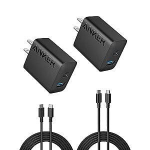 2-Pack Anker 20W Dual Port USB Fast Wall Charger w/ 5' USB-C Cable (Black or White) $13 