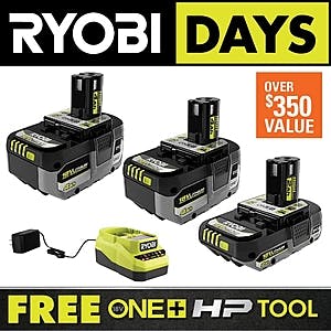 Ryobi One+ 18V HP 2Ah Battery + 2x 4Ah Battery w/ Charger + Select Bonus Tool $199 + Free Shipping
