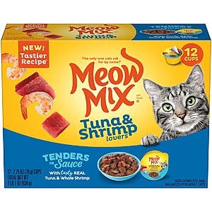 New Customers: 12-Pack 2.75-Oz Meow Mix Tender in Sauce Wet Cat Food (Tuna & Shrimp) $2.90 w/ Autoship + Free S/H