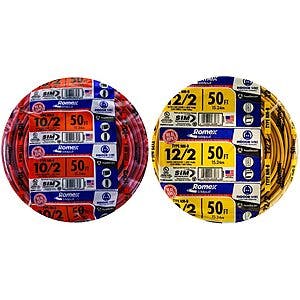 Southwire Romex Simpull Solid Indoor 50' 10/2 and 50' 12/2 W/G NMB Cable Bundle (2 Items) $50.74
