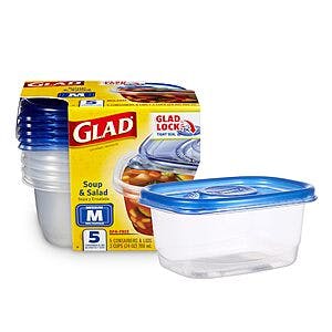 5-Pack 24-Oz GladWare Rectangle Soup & Salad Food Storage Containers (Medium) $3.40 w/ S&S + Free Shipping w/ Prime or on $35+