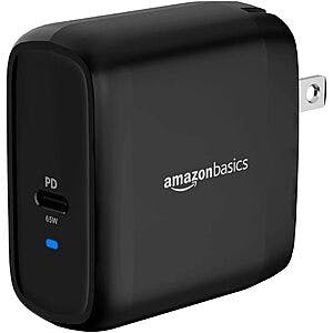 Amazon Basics 65W One-Port GaN USB-C Wall Charger (Black or White) $10 + Free Shipping w/ Amazon Prime