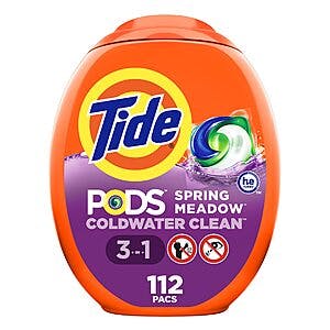 112-Count Tide PODS Laundry Detergent Soap Pods (Spring Meadow Scent) $25.88 + $22.50 Amazon Credit w/ S&S + Free Shipping w/ Prime or on $35+