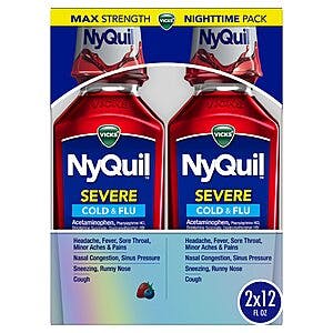 2-Pack 12-Oz Vicks NyQuil Severe Cold, Flu & Congestion Medicine (Berry) $4 + Free Shipping w/ Prime or $35+