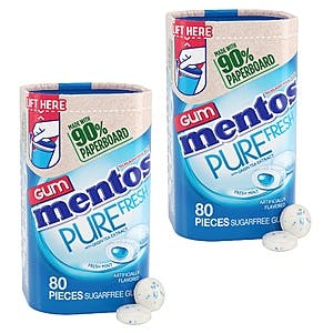 80-pc Mentos Pure Fresh Sugar-Free Chewing Gum w/ Xylitol (Fresh Mint) 2 for $4.50 w/ Subscribe & Save