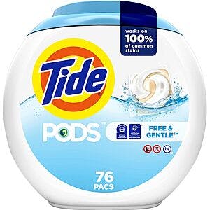 76-Ct Tide PODS Laundry Detergent Soap (Free & Gentle) + $14 Amazon Credit $19 w/ Subscribe & Save