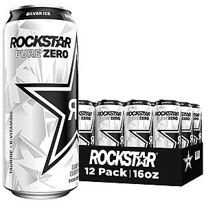 12-Pk 16-Oz Rockstar Pure Zero Energy Drink w/ Caffeine & Taurine (Silver Ice or Grape) $14.25 w/ Subscribe & Save
