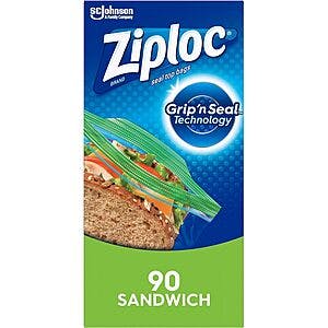 90-Count Ziploc Sandwich and Snack Bags + $0.50 Amazon Promotional Credit $3.20 w/ Subscribe & Save