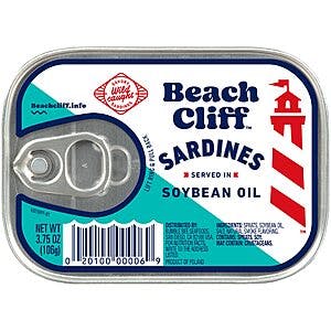 12-Pack 3.75-Oz Beach Cliff Wild Caught Sardines in Soybean Oil $8.45 w/ Subscribe & Save