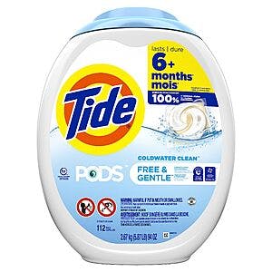 112-Ct Tide PODS Laundry Detergent Soap Pacs (Free and Gentle) + $22.50 Amazon Credit $25.90 w/ Subscribe & Save