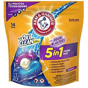 Arm & Hammer Laundry Care: 14-Ct Odor Blasters Plus Oxi Clean Detergent Power Paks $2 & More + Free Store Pickup ($10 Minimum Order)