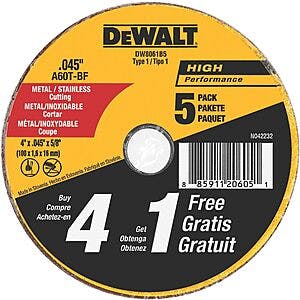 Select Lowe's Stores: 5-Count 4" Dewalt Aluminum Oxide Cutting Wheels from $3.35 + Free Store Pickup