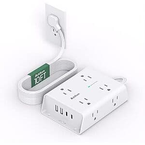 Prime Members: 10' 8-Outlet Addtam Flat Plug 1080J Surge Protector w/ 4x USB $9 + Free Shipping