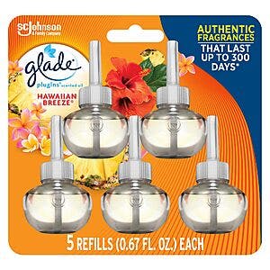 5-Count Glade PlugIns Refills Air Freshener (Hawaiian Breeze or Cashmere Woods) $6.65 w/ Subscribe & Save