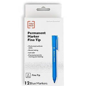 12-Pack TRU RED Permanent Fine-Tip Markers (Blue or Red) $0.60 + Free Shipping