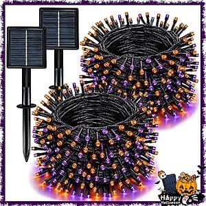 2-Pack 66' Slyuexu Solar String Lights Outdoor w/ 200 LED (Orange & Purple) $9