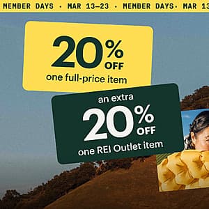 REI Co-op Members Day: One Full-Price Item or One Online Outlet Item 20% Off & Many More + Free S&H