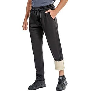 SECOOD men's sherpa-lined thermal sweatpants in dark color with adjustable drawstring and multiple pockets.