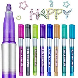 8-Count JFSJDF Double Line Metallic Shimmer Color Outline Marker Art Pens $5