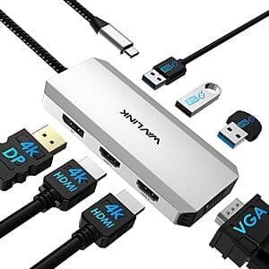 WAVLINK USB-C Docking Station w/ Dual HDMI, DisplayPort, VGA & 3x USB-A 2.0 $16