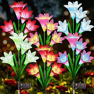 6-Pk KuBace Solar Outdoor LED Lily Flower Garden Lights $20 + Free S&H