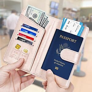 Herain Passport Wallet Holder w/ RFID Magnetic Buckle Clasp (Rose Gold) $4