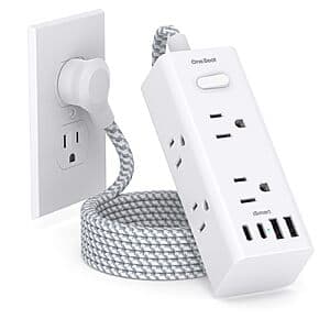 6-Outlet One Beat Surge Protector w/ 4 USB (2x USB C, Right Angle Plug, 5" Cord) $8