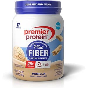 24.6-Oz Premier Protein Powder Plus Fiber (Vanilla or Chocolate) $13.40 w/ Subscribe & Save