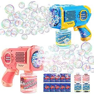 2-Pack EagleStone Bubble Gun Machine w/ 4x Bottles + 10x Bags Refill Solution $8.50