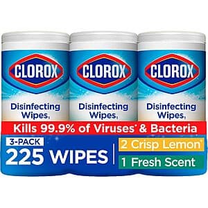 3-Pack 75-Count Clorox Disinfecting Wipes (Fresh Scent & Crisp Lemon) $10.60 w/ Subscribe & Save