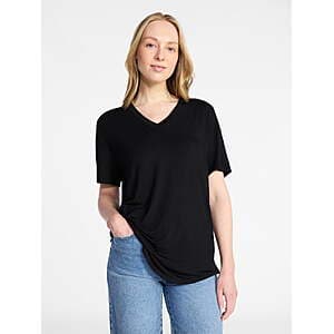 Time and Tru Women's V-Neck Short Sleeve Tunic Tee (Black, XS-M) $2.35