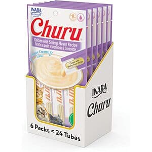 24-Count 0.5-Oz INABA Churu Creamy Purée Cat Treat (Chicken w/ Shrimp) $8.85 w/ Subscribe & Save
