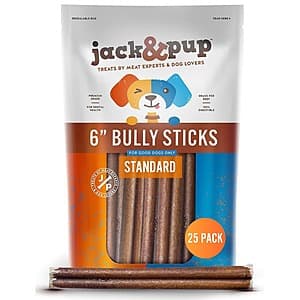 25-Pack 6" Jack&Pup Standard Bully Sticks $28.35 w/ S&S + Free S&H