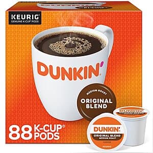 88-ct Dunkin' Original Blend Coffee Keurig K-Cup Pods (Medium Roast) $37 + Free Shipping