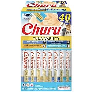 40-Tube 0.5-Oz Inaba Churu Grain-Free Cat Treats (Tuna Variety Box) $13.30