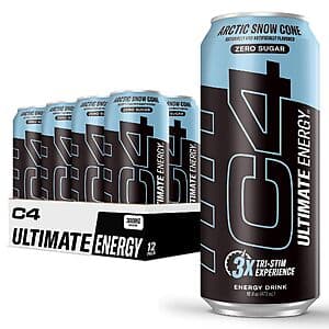 12-Pack 16-oz C4 Ultimate Sugar Free Energy Drink (Arctic Snow Cone) $12.85 w/ Subscribe & Save