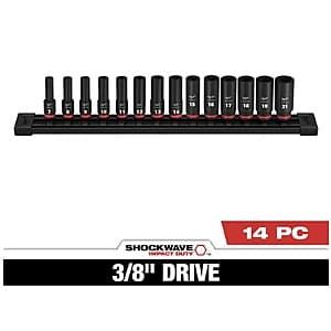 14-Pc. Milwaukee SHOCKWAVE 3/8" Drive Metric Deep Well 6-Point Impact Socket Set $50 + Free S/H