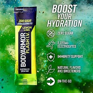 15-Count BodyArmor Flash IV Electrolyte Single Serve Packets (Lemon Lime) $6.55 w/ Subscribe & Save