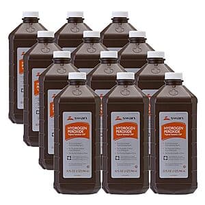 Pack of 12 bottles of Swan 3% Hydrogen Peroxide Topical Solution, each containing 32 fl oz.