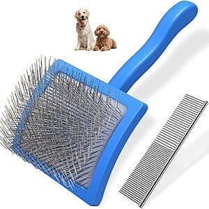 Prime Members: 2-Pc Saccison Dog Grooming Slicker Brush & Stainless Steel Comb $5 + Free S&H