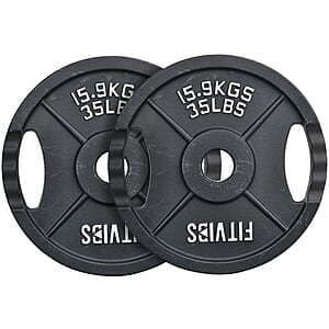 Signature Fitness 2-Grip 2" Olympic Cast Iron Weight Plates: 2x 35-Lb $40 & More