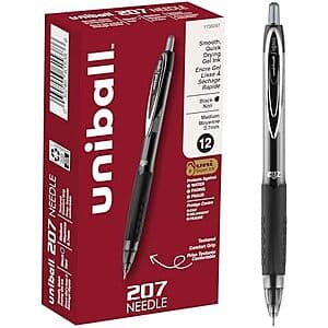 12-Pack Uniball Signo 207 Needle Gel Pens (0.7mm Medium Point, Black) $5.45