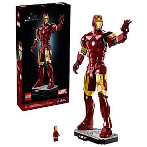 LEGO Marvel Iron Man Mark 3 Collectors' Edition building set with red and gold armor pieces and minifigure.