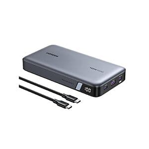 UGREEN 25,000mAh portable power bank in black with 145W charging capability and multiple ports for laptop and device charging.