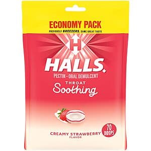 70-Count Halls Throat Soothing Throat Drops (Creamy Strawberry) $2.65 w/ Subscribe & Save