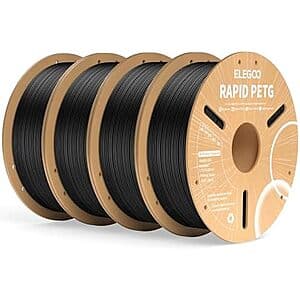 4-kg (4x 1kg) ELEGOO Rapid 1.75mm PETG 3D Printer Filament (Black) $39.60 + Free S&H