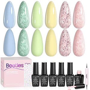 Prime: Beetles 6-ct Glitter Gel Nail Polish Set w/ Foil Flake, & Flower Stickers $5.70 w/ S&S
