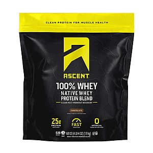 Select Costco Stores: 4.25-lbs Ascent 100% Whey Native Protein Blend (Chocolate) $40 (In-Warehouse only)