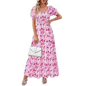 PRETTYGARDEN Women's Summer Floral Boho Eyelet Flowy Maxi Dress (various) $16